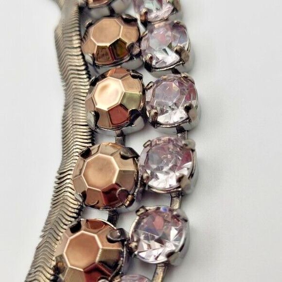 Vintage Bill Blass Silvertone 18" Statement Necklace Brown Crystal Rhinestones - Picture 3 of 6